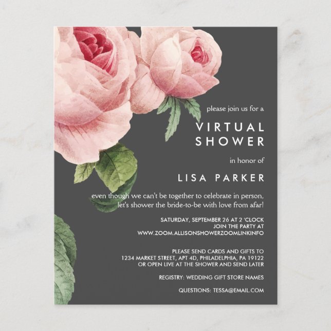Papier FAIBLE COÛT Vintage Rose MARIAGE Douche virtuelle (Devant)