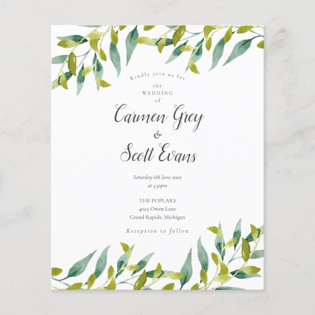 Papier Faire de la verdure chic script faire part de mari (Devant)
