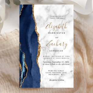 Papier Faire Mariage Bleu Nuit Agate Marbre