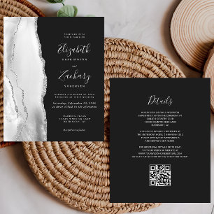 Papier Faire Mariage Code QR Gris Argent Agate Sombre