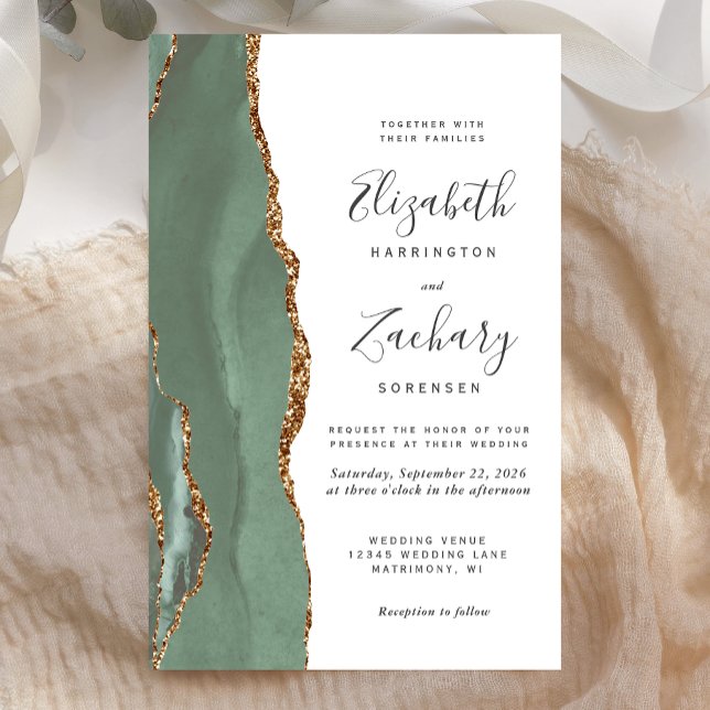 Papier Faire Mariage Vert Sauge Agate Or (Créateur téléchargé)