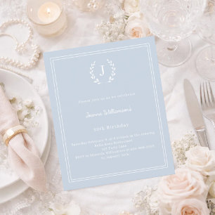 Papier Faire-part d'anniversaire couronne monogramme bleu