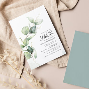 Papier Faire-part de Baby Shower avec feuillage d'eucalyp