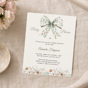 Papier Faire-part de Baby Shower avec fleurs vertes en fo