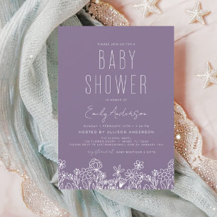 Papier Faire-part de Baby Shower Bohème Fleur Sauvage Vio