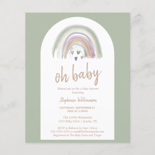 Papier Faire-part de Baby Shower Bohème Vert Sauge sur Ar