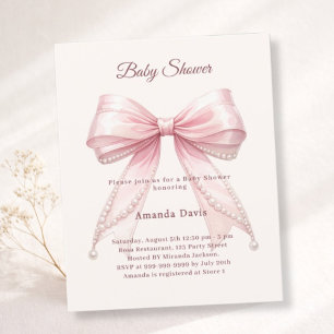 Papier Faire-part de Baby Shower fille perles d'ivoire ro