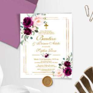 Papier Faire-part de baptême de bébé fille avec des roses