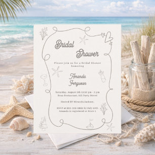 Papier Faire-part de bapteme de mariage de plage dessiné 