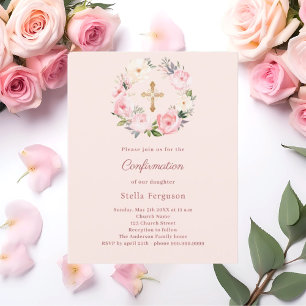 Papier Faire-part de confirmation de floraux de rose tend