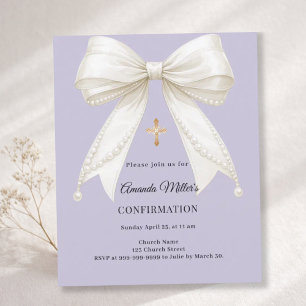 Papier Faire-part de confirmation ruban de satin ivoire p