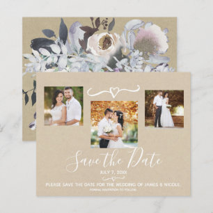 Papier Faire-Part de Date de Mariage Kraft Floral Aquarel