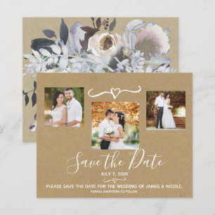 Papier Faire-Part de Date de Mariage Kraft Floral Aquarel
