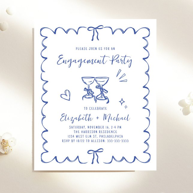 Papier Faire-part de fiançailles à cadre ondulé capricieu (Whimsical Wavy Frame Engagement Party Invitation)