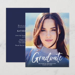 Papier Faire-part de graduation du script bleu de la mari