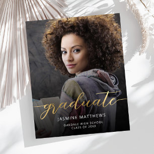 Papier Faire-part de graduation du script d'or de photo b