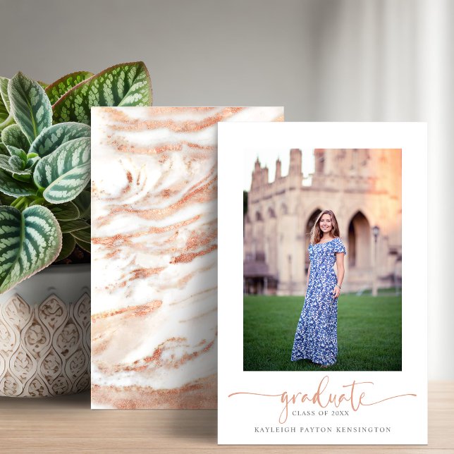 Papier Faire-part de graduation en marbre doré Rose budgé (Budget Rose Gold Marble Graduation Announcement Cards)