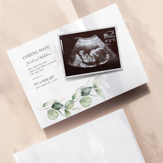 Papier Faire-part de grossesse d'Eucalyptus Sonogramme (Pregnancy Announcement Sonogram Baby Scan)