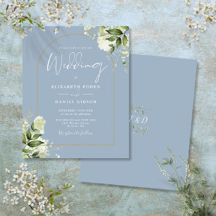 Papier Faire-part de mariage à arch doré floral bleu pous