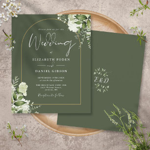 Papier Faire-part de mariage à arch en or floral vert oli