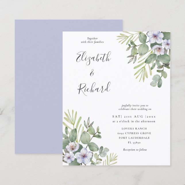 Papier Faire-part de mariage à budget Eucalyptus & Floral (Devant / Derrière)