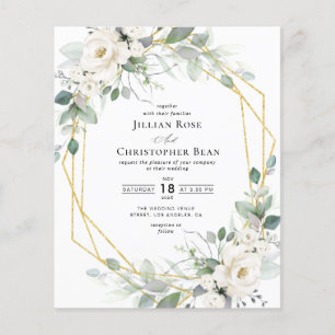 Papier faire-part de mariage à cadre fleuri blanc eucalyp