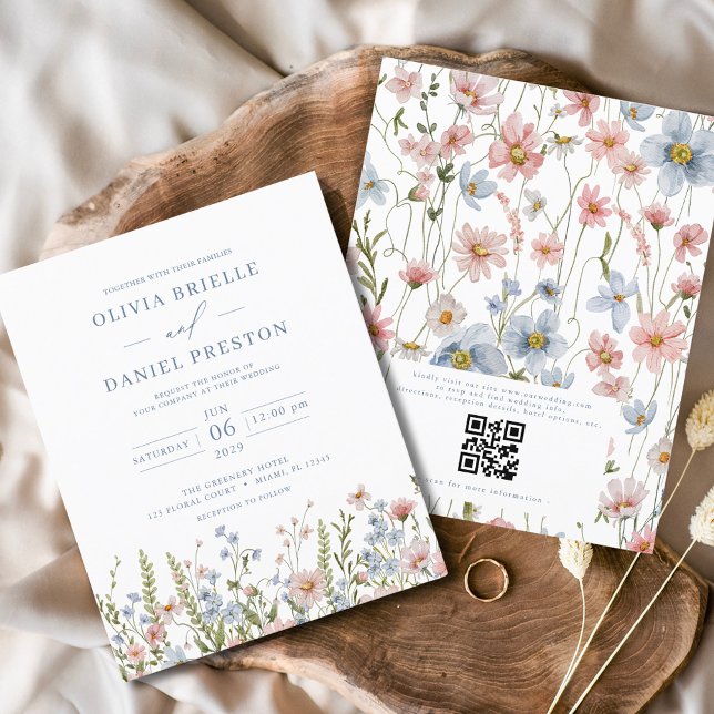 Papier Faire-part de mariage à code QR de fleurs sauvages (Créateur téléchargé)