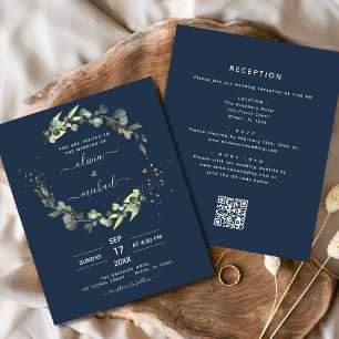 Papier Faire-part de mariage à code QR Eucalyptus Bleu Ma