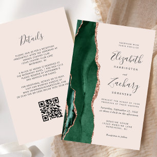 Papier Faire-part de mariage à code QR Rose Gold Agate Ve