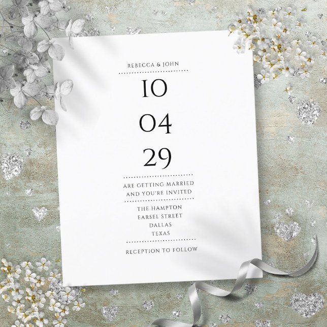 Papier Faire-part de mariage à date noir et blanc à petit (Budget Black and White Date Wedding Invitation)