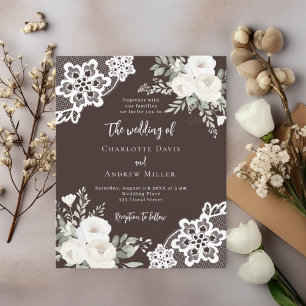 Papier Faire-part de mariage à dentelle florale blanche b