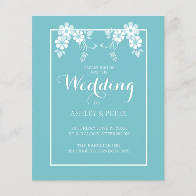 Papier Faire-part de mariage à fleurs bleues (Devant)