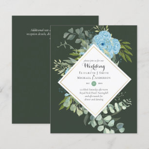 Papier Faire-part de mariage à fleurs bleues BUDGET Eucal