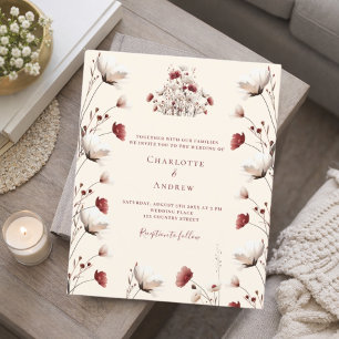 Papier Faire-part de mariage à la crème bordeaux fleur sa