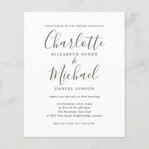 Papier Faire-Part de Mariage à l'Écriture Simple Olive