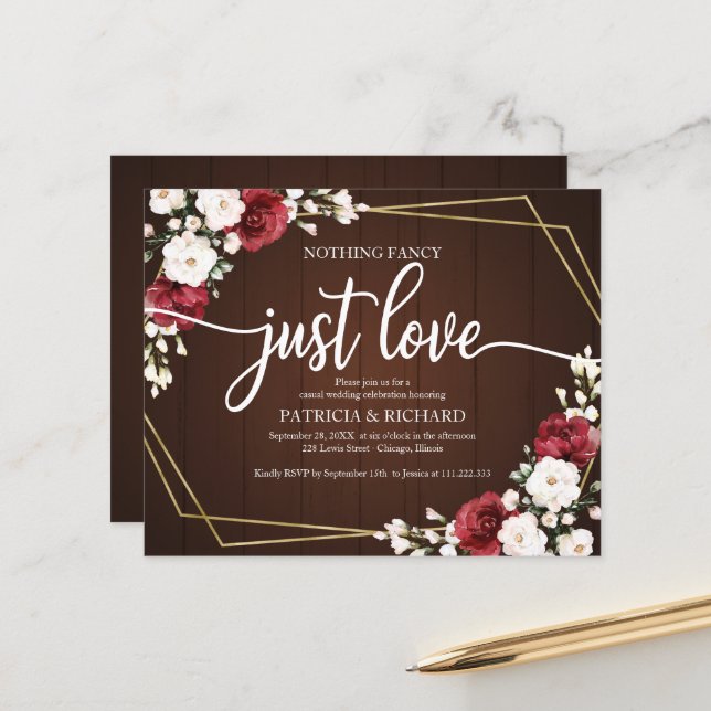 Papier Faire-part de mariage à motif floral géométrique e (Devant/Arrière en situation)
