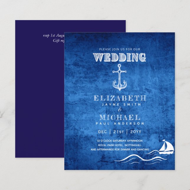 Papier Faire-part de Mariage à Thème Nautique et Économiq (Devant / Derrière)