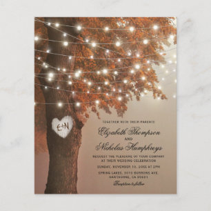 Papier Faire-part de mariage arbre coeur automne rustique