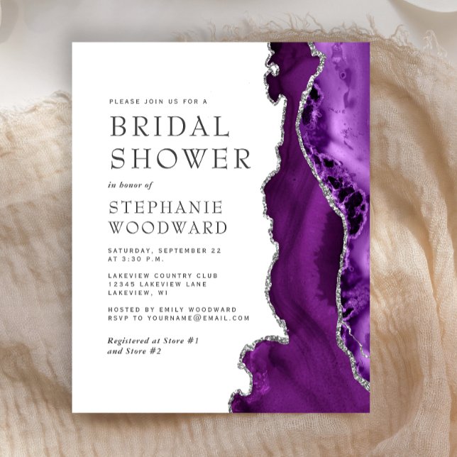 Papier Faire-part de mariage argent Agate Violet Budget (Créateur téléchargé)
