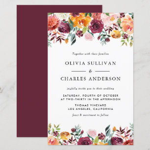 Papier Faire-part de mariage automnal aux fleurs en aquar