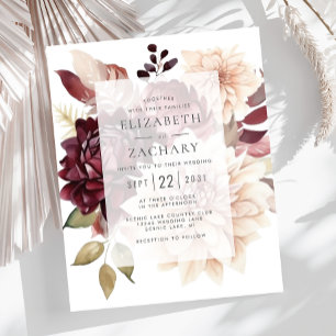 Papier Faire-part de mariage automnal bordeaux et crème à