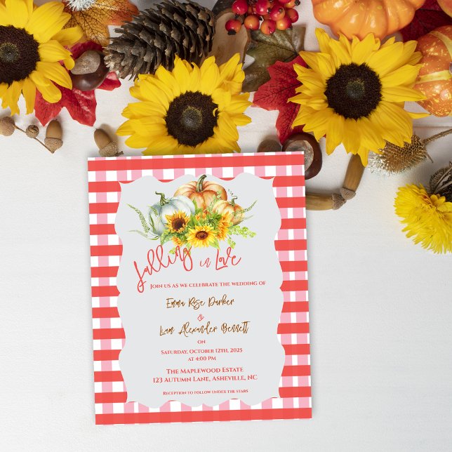 Papier Faire-part de mariage automnal citrouilles "Tomber (“Falling in Love” Pumpkins Fall Wedding Invitation)