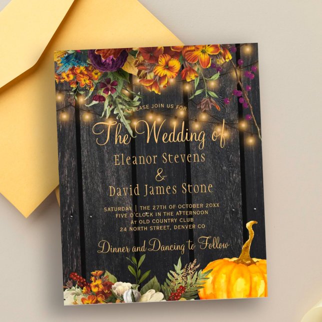 Papier Faire-part de mariage automne rustique en bois à p (Créateur téléchargé)