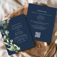 Faire-part de mariage avec code QR Eucalyptus Bleu
