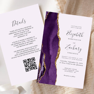 Papier Faire-part de mariage avec code QR lilas d'agate v