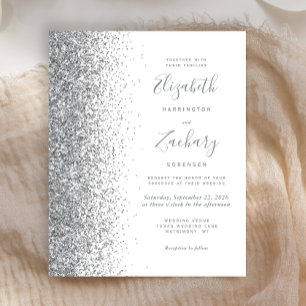 Papier Faire-part de mariage blanc paillettes argentées B