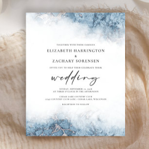 Papier Faire-part de mariage bleu argenté marbré