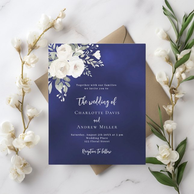 Papier Faire-part de mariage bleu bleu marine (Créateur téléchargé)