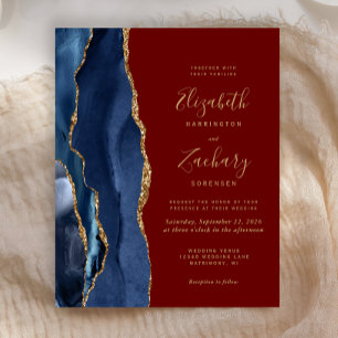 Papier Faire-part de mariage bleu marine agate bordeaux B