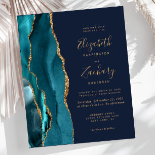 Papier Faire-part de mariage bleu marine Agate sarcelle B